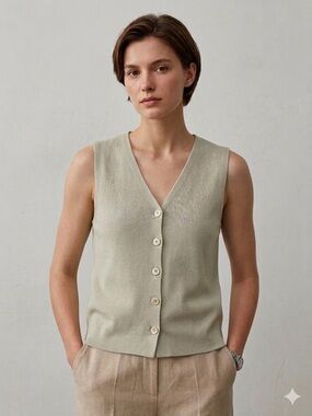 Vintage 90s BEDO Montreal 100% Cotton Knit Tie Back Vest - M Quiet Luxury
